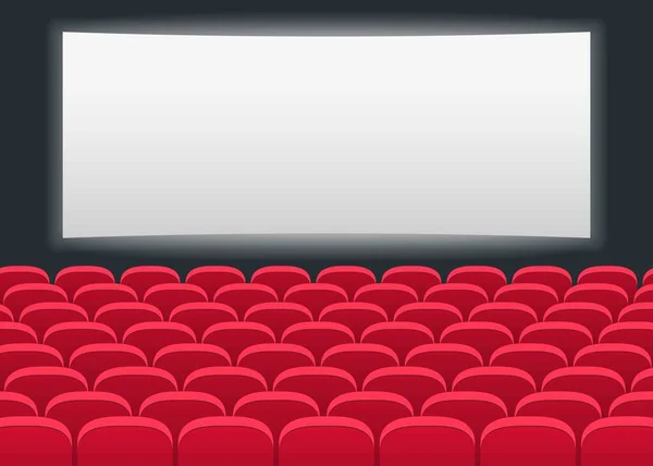 Interior Movie Theater Hall Wide Cinema Screen Red Seats Empty — Stock Vector