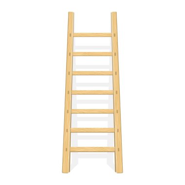 Tahta merdiven duvarın yanında. Gölgeli tahta basamaklar. Düz stil. Vektör illüstrasyonu