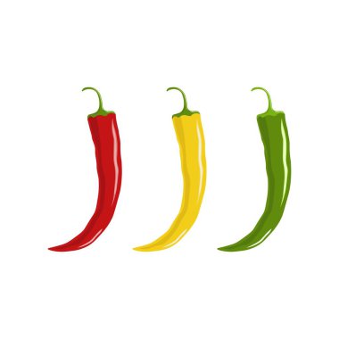 Kırmızı, sarı, yeşil biber seti. Meksika biberli acı biber ikonu. Vektör illüstrasyonu