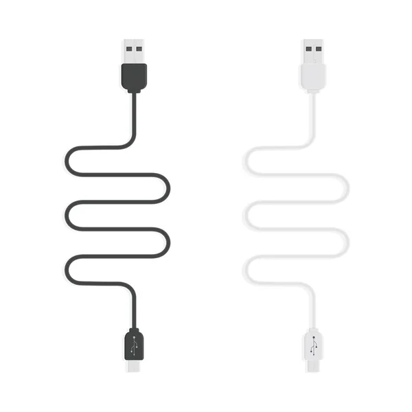 Conjunto Micro Cables Blanco Negro Icono Suministro Recarga Teléfono Inteligente — Vector de stock