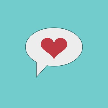 Konuşma balonunda aşk kalbi. İletişim sembolü. Konuşma baloncukları simgesi. Sohbet veya mesajın piktografı. Aşk işareti. Web ya da mobil uygulama için şablon tasarımı. Vektör illüstrasyonu