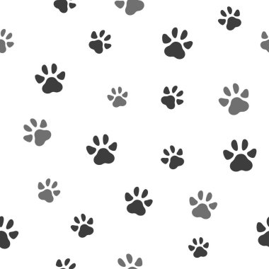 Pet paw dikişsiz kalıp simgesi. Hayvan ayak izi. Kedi, köpek, ayı. Duvar kağıtları için şablon dokusu, şablon dolguları, web sayfası arkaplanları. Vektör illüstrasyonu