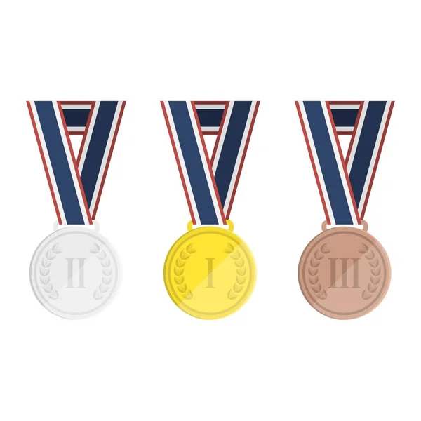 Set Von Gold Silber Und Bronzemedaillen Mit Bändern Symbol Lorbeerblatt — Stockvektor