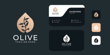 Zeytin yağı, altın, çiçek, logo, vektör tasarım konsepti. Logo simge, marka, kimlik, çiçek, doğa, kuaför ve iş dünyası için kullanılabilir