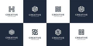 Yaratıcı konsepte sahip H harfi logo tasarım vektör koleksiyonu. Logo simge, marka, kimlik, lüks, minimalist, yazı tipi, teknoloji ve iş şirketi için kullanılabilir