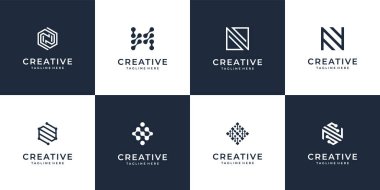 Marka şirketi için n harfi logo vektör tasarımı koleksiyonu. Logo simge, marka, kimlik, monogram, satır, şablon, ilham, konsept ve iş şirketi için kullanılabilir
