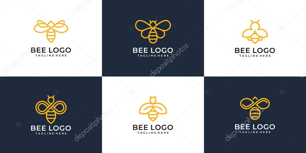 Set of modern monogram bee logo design vector concept collection. Logo can be used for icon, brand, identity, honey, honeybee, animal, symbol, and business company