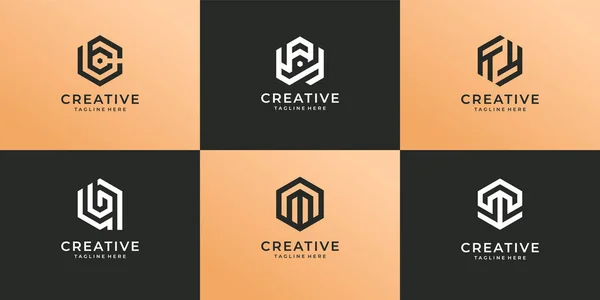 Set Van Moderne Hexagon Branding Logo Design Collectie Logo Kan — Stockvector