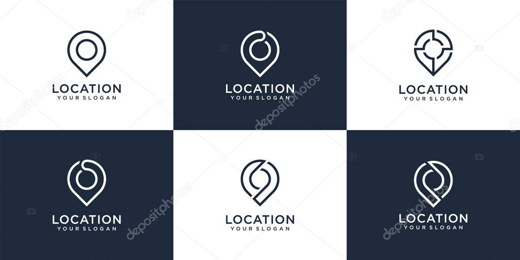 Set of location pin market logo collection. Logo can be used for icon, brand, identity, label, travel, line, monogram, app, simple, and business company