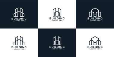 Mimari logo tasarım vektörü seti. Logo gayrimenkul, bina, inşaat ve işletme için kullanılabilir