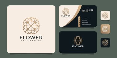 Minimalist monogram çiçek altın logo vektörü. Logo simge, marka, yaprak, sağlık, yaratıcı, butik, gül ve spa için kullanılabilir