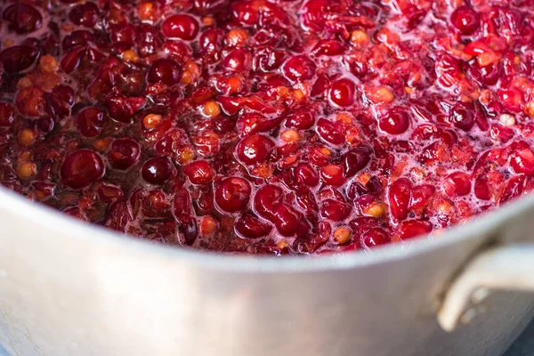 Red Ripe Cherries Saucepan Preparation Cherry Liqueur Preservation Cherry Jam — Stock Photo, Image