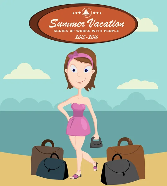 Lonely girl on vacation — Stock Vector