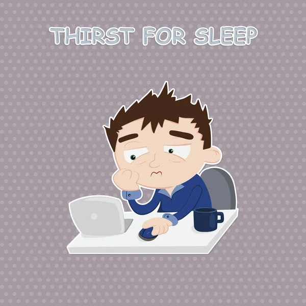 Tired man with laptop — Stock Vector