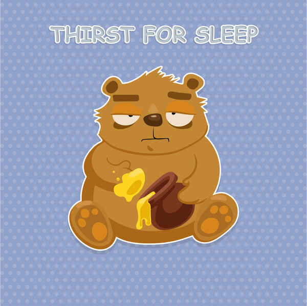 Sad bear eat honey