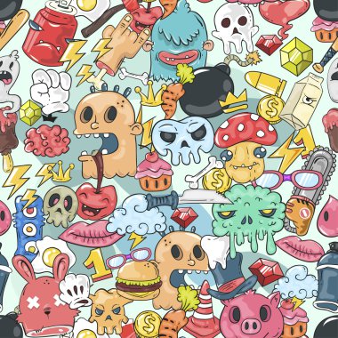 Graffiti seamless texture with bizarre elements