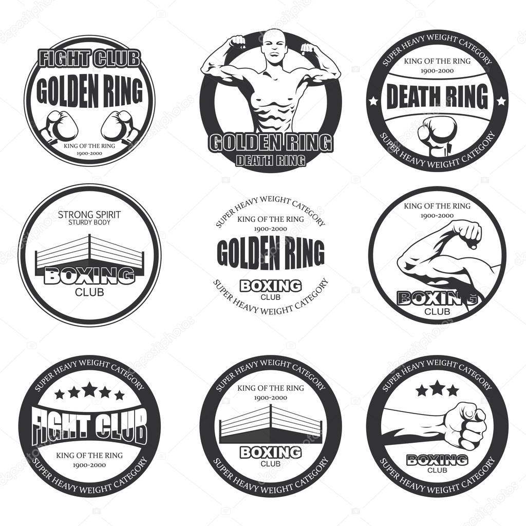 Set of boxing emblems, labels, badges, logos and designed elements. Monochrome style.Vector.