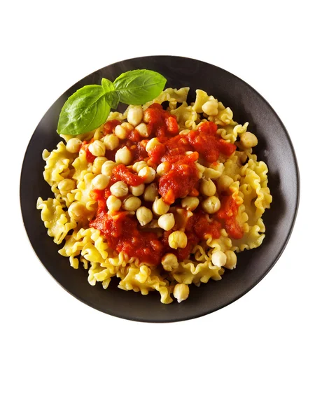 Vegetarian Pasta with Tomato sauce and Chickpeas.  Isolated on w — Stock Photo, Image