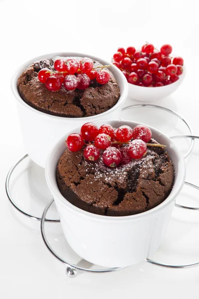 Pudding au chocolat avec redccurent sur blanc. dessiccateur sain — Photo