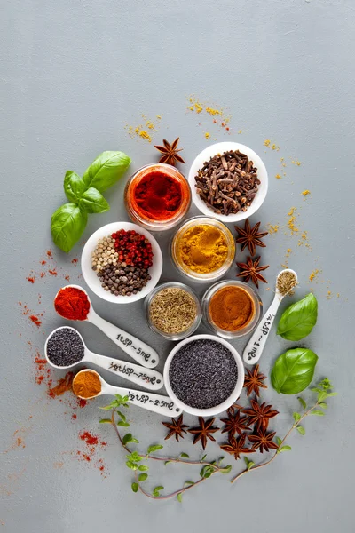 Mängd olika kryddor på en vit bakgrund — Stockfoto