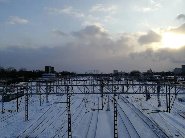 Railway Line Moscow Winter Sky Snowy — Stock Photo, Image