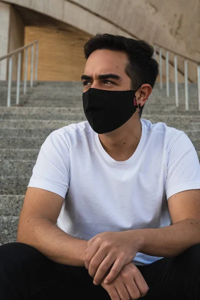 Niño Con Bigote Camisa Blanca Expresando Emociones Sobre Fondo Blanco — Foto de Stock