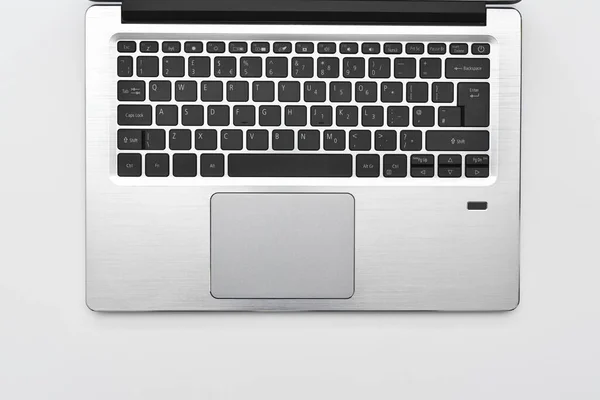 Keyboard Modern Compact Laptop English Layout Touchpad Minimal Workspace Portable — Stock Photo, Image