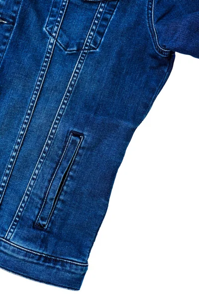 サイドポケット付きデニムジャケット ポケット付きのブルーデニムジャケットとクラシックなステッチの一部 — ストック写真