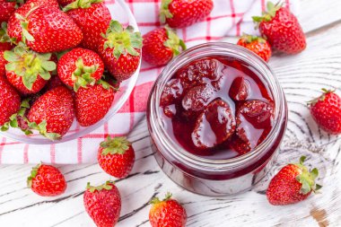 strawberry jam in a jar, close up view