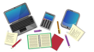 Beyaz arkaplanda çeşitli elektronik ögeler