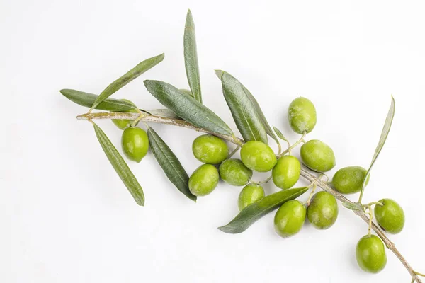 Grüne Oliven Auf Weißem Hintergrund — Stockfoto