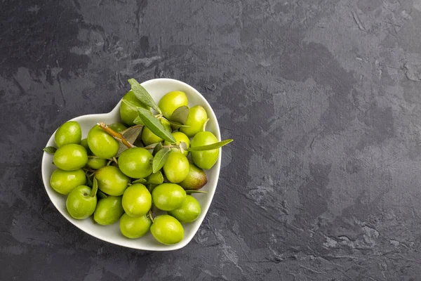 Green Olives Bowl Grey Background — 图库照片