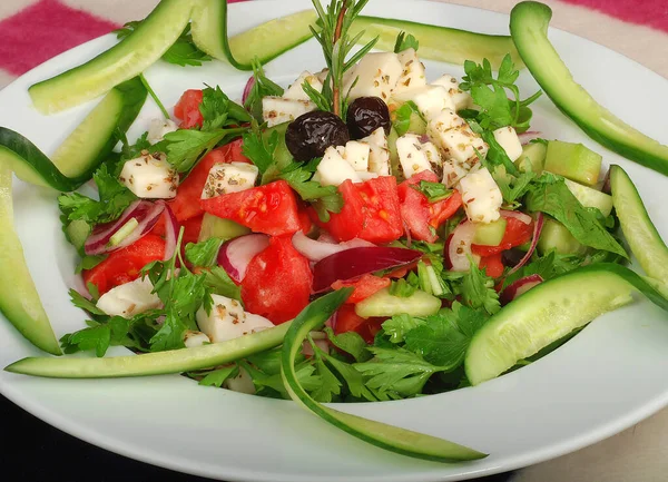 Salat Mit Frischem Gemüse Und Kräutern — Stockfoto
