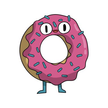 Beyaz arka planda sevimli pembe çörek karakteri