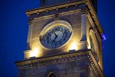 view of a clock tower at evening time