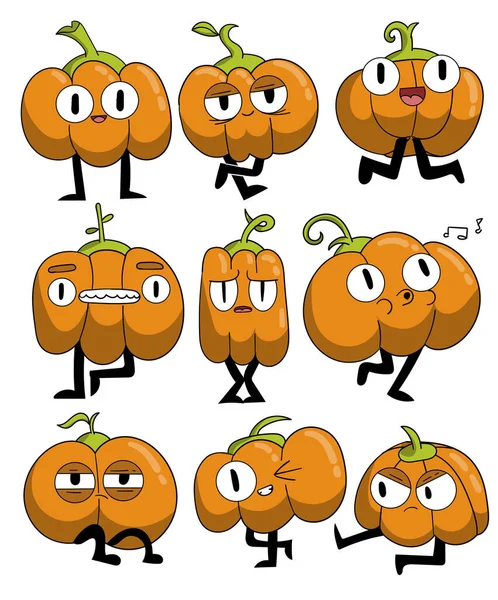 Ensemble Citrouilles Orange Dessin Animé Sur Fond Blanc — Photo