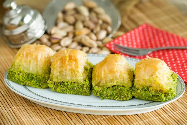 Turkish Kitchen Pistachio Baklava Close View — Stock fotografie