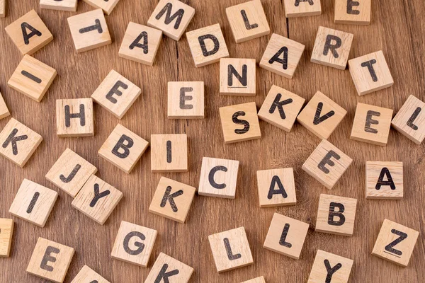 Wooden Cubes Letters Wood Background — Stock Photo, Image