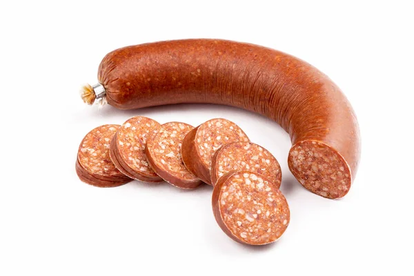 Salchicha Salami Sobre Fondo Blanco — Foto de Stock