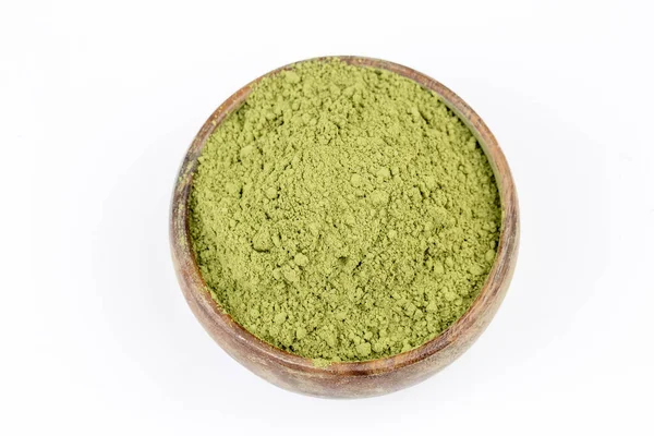 Green Matcha Tea Powder Bowl White Background — Stockfoto