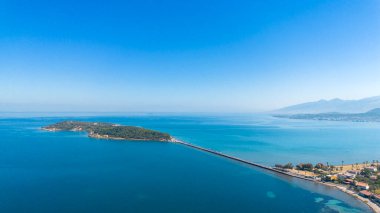 Aerial drone view of Urla district of Izmir, Turkey's third largest city. Iskele - Karantina island - Turkey