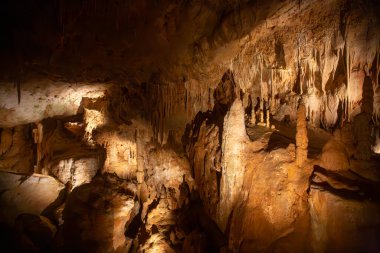 Petralona mağarası - Yunanistan, 29 Eylül 2025, Sarkıtlar ve dikitler ile Antik Karst mağarası, Cenote tavanı ve kireç taşı süslemesi.