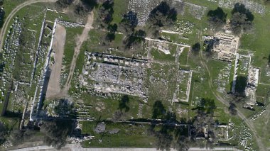 Eski Teos şehrinin insansız hava aracı görüntüsü. Seferihisar - Türkiye