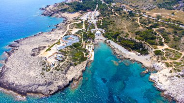 Kalithea Springs Therme ve Beach, Aerial Drone View, Rodos, Yunanistan.