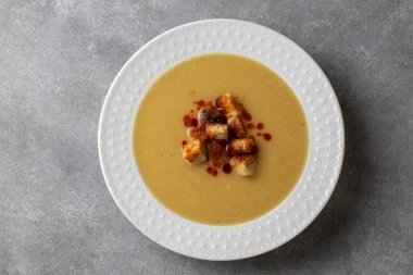 Traditional delicious Turkish foods; Red lentil soup (Turkish name; Mercimek corbasi)
