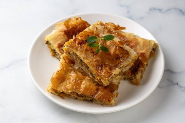 Türk mutfağından kıymalı et tepsisi. Türk adı: Kiymali tepsi boregi