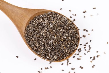 Chia seeds on the white background
