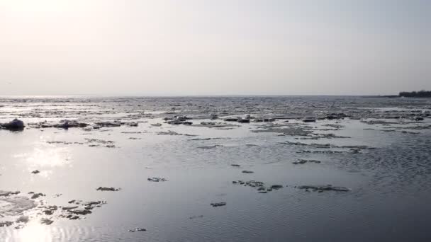 4k Time-lapse Ice drift on the river. In the spring the ice floats on the river — Stock Video