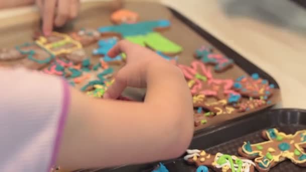 Liten pojke matlagning pepparkakor. — Stockvideo