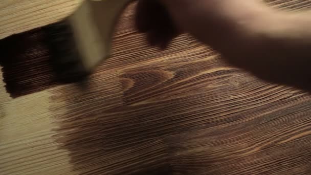 Peinture en bois avec un pinceau de couleur marron — Video